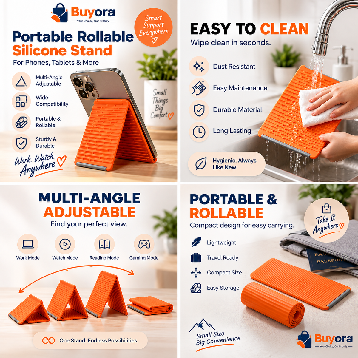 Portable Rollable Silicone Phone & Tablet Stand – Multi-Angle Adjustable Holder
