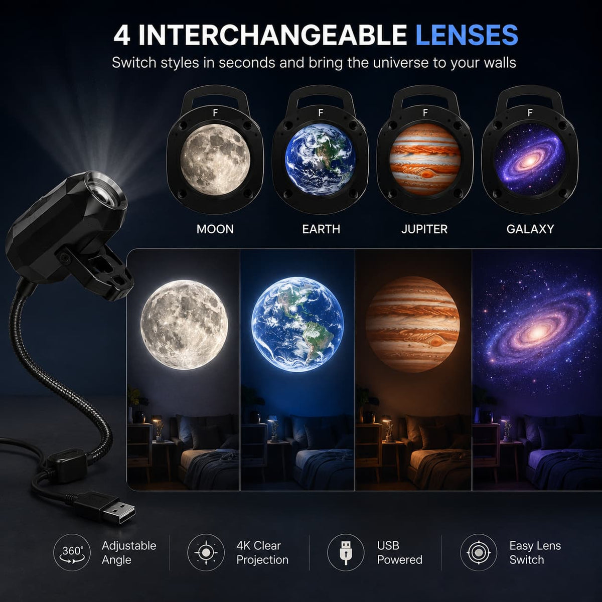 Moon & Planet Projector Lamp 360° Rotatable