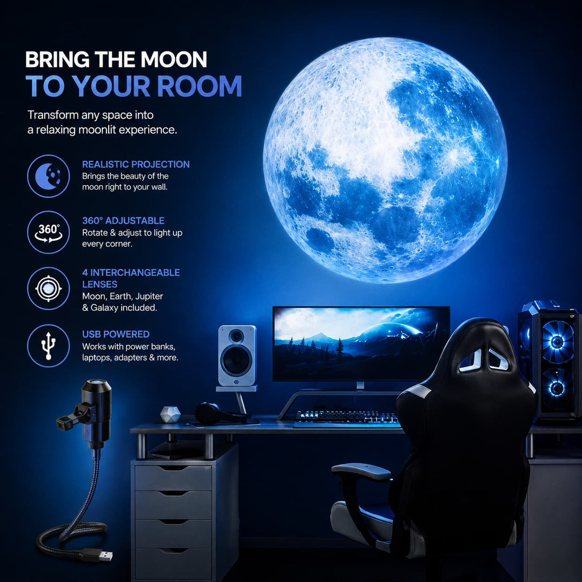 Moon & Planet Projector Lamp 360° Rotatable