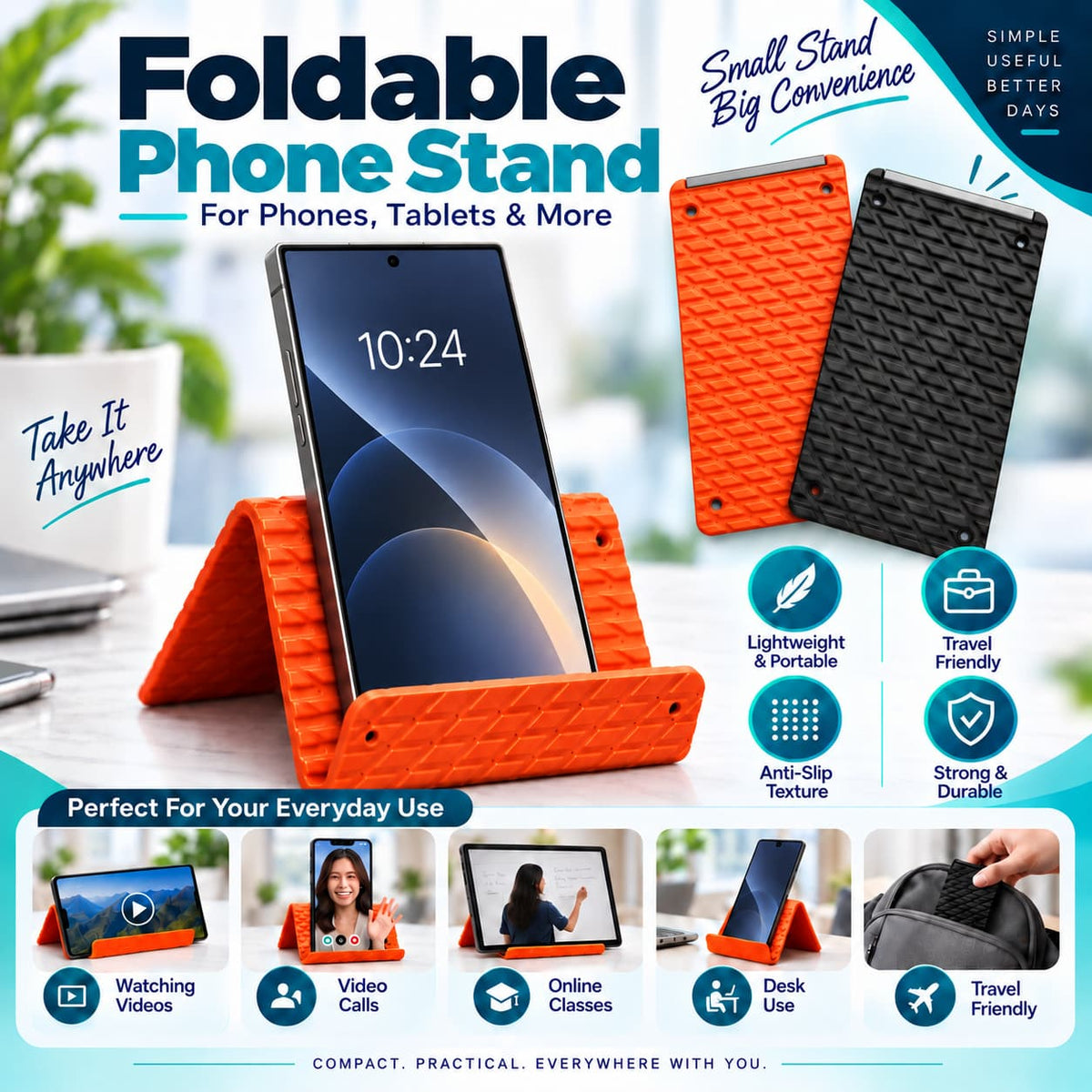 Foldable Phone & Tablet Stand – Portable, Anti-Slip & Easy to Carry