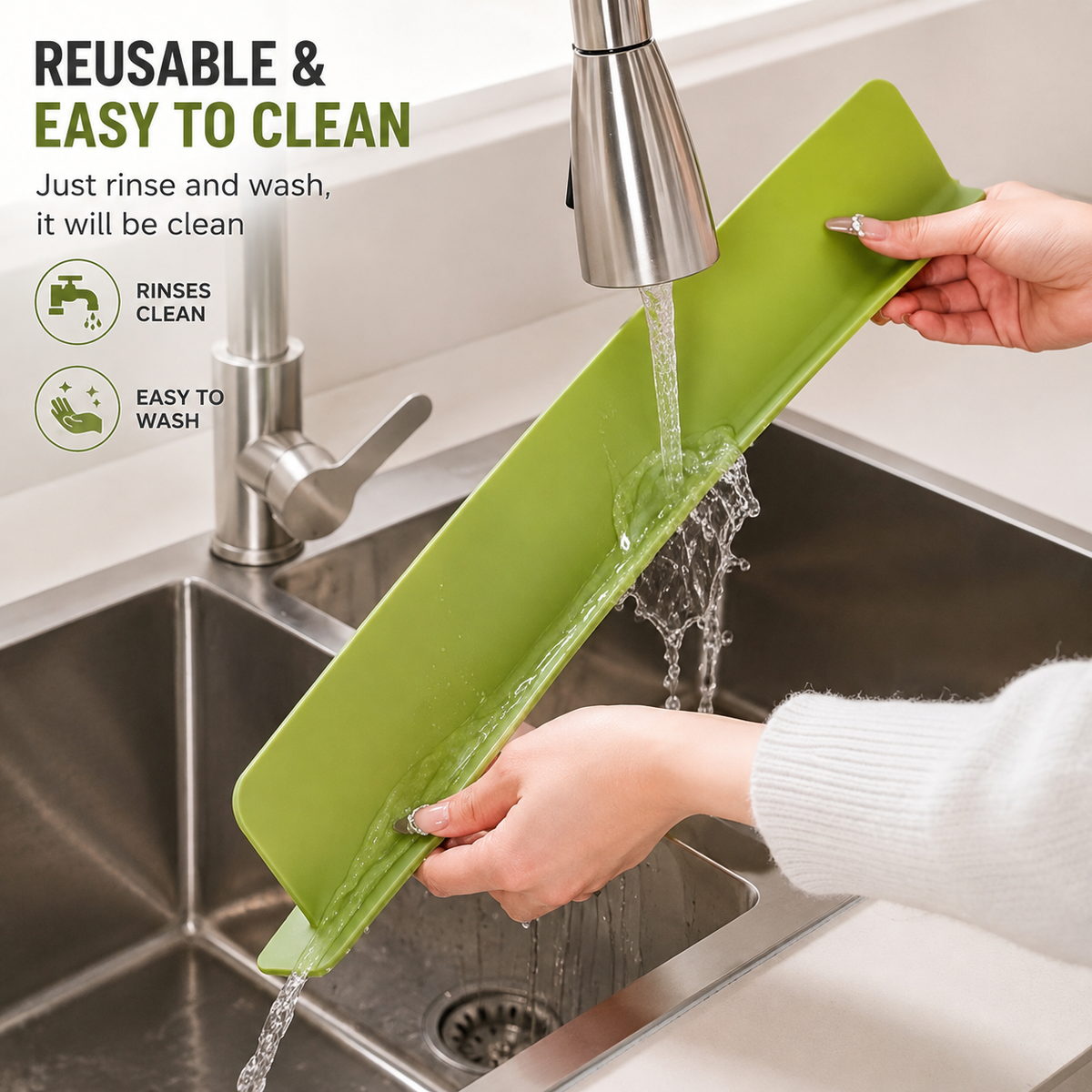 Kitchen Sink Splash Guard – Soft Silicone, Large Size, Double Suction