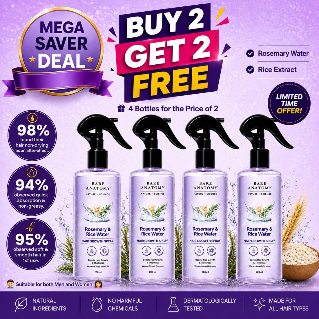 Rosemary & Rice Water Hair Spray – Natural Hair Growth & Thickness
