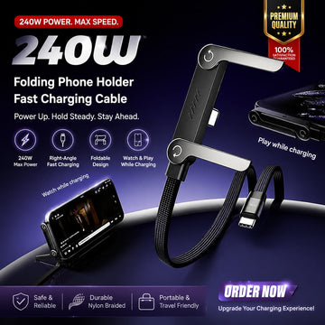 240W 2-in-1 USB-C to USB-C Charging Cable with Phone Stand – 1.5m